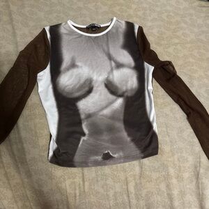 Brown and White Women's Top